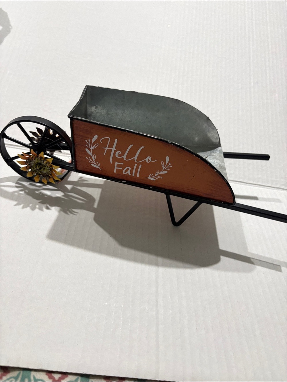 Hello Fall Decorative Wheelbarrow - Orange
